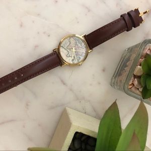 !!! Brown Leather World Map Watch !!